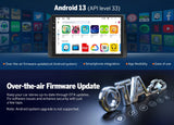 Black Eonon E46X6S2 Android car radio with 9-inch QLED screen, app icons, and “Over-the-air Firmware Update” text.