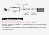 Gray 1080P AHD 160° car rear view backup camera with black housing, white label, and RCA plug connector diagram.