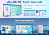 Split screen multitasking on M3BLX7S with app icons, weather, and navigation.
