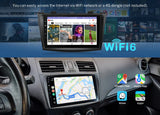 Black M3BLX7S 9-inch QLED Android 14 car radio with Google Map, Apple Map, and Waze icons on blue and gray background.