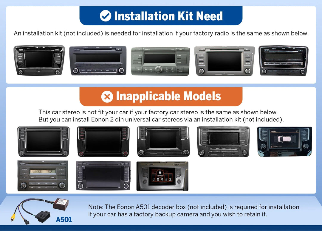 Black 9-inch QLED 6+64 Android Auto car radio headunit with side buttons, in white box labeled “Installation Kit Need.”