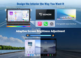 VW Tiguan SUV with 9-inch QLED 6+64 Android Auto car radio headunit, screen showing home apps and navigation.