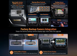 Chevy Silverado 2014-2018 CarPlay with black trim, side camera, and “Factory Backup Camera Integration” screen.