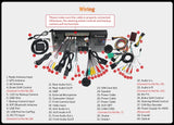 GM2V7 13" 8+128G car stereo with antenna, power cable, and labeled ports on black panel.