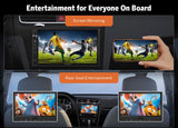 Black Double DIN 7-inch QLED car stereo with screen mirroring and rear seat entertainment systems.