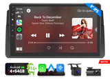 Black 9-inch Eonon car radio with Andriod 14, red singer, and dual rear cameras.