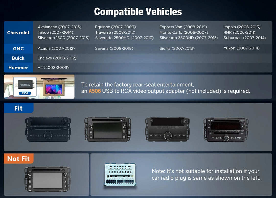 Black Eonon GMX6S PRO Android 8+128G 8-core car stereo with compatible vehicle list and product image gallery.