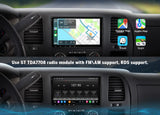 Black Eonon GMX6S PRO Android 8+128G 8-core car stereo with Google Maps, Apple Map, and Sygic app icons on car radio.