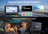 Chevy GMC Buick Eonon GMX6S PRO Android 8+128G 8-core car stereo with black/silver dashboard, side pocket, and branded amplifier.