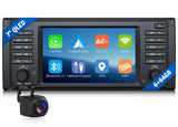 Black 7-inch QLED BMW E39 528i 530i car radio with Apple CarPlay, 4G LTE, GPS, and rear camera.
