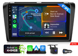 Black Mazda 3 2004-2009 car play stereo with touchscreen, navigation, and apps.