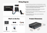 Eonon A304 16-pin 50W power digital amplifier DSP with black and gold design, shown with labeled parts in packaging.