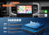 Black 9-inch car stereo with Android 14, Apple CarPlay, wired & wireless, 16,656 km, 21% faster.