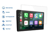 Black Eonon A306 9-inch PET anti-glare screen protector with green-tinted home screen showing app icons and weather.