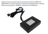 Black A508X decoder box with square front panel, yellow cables, and text “Notice: If you are planning to purchase the Eonon GMSX7A…”