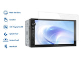 White 7-inch matte PET anti-glare screen protector for car stereo radio head unit GPS with blue and black text on screen.