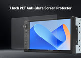 Black 7-inch matte PET anti-glare screen protector for car stereo head unit with large black bezel and silver logo.