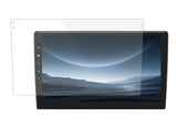 Clear 10-inch anti-glare screen protector for car stereo radio headunit GPS sat navigation with black trim and white buttons.