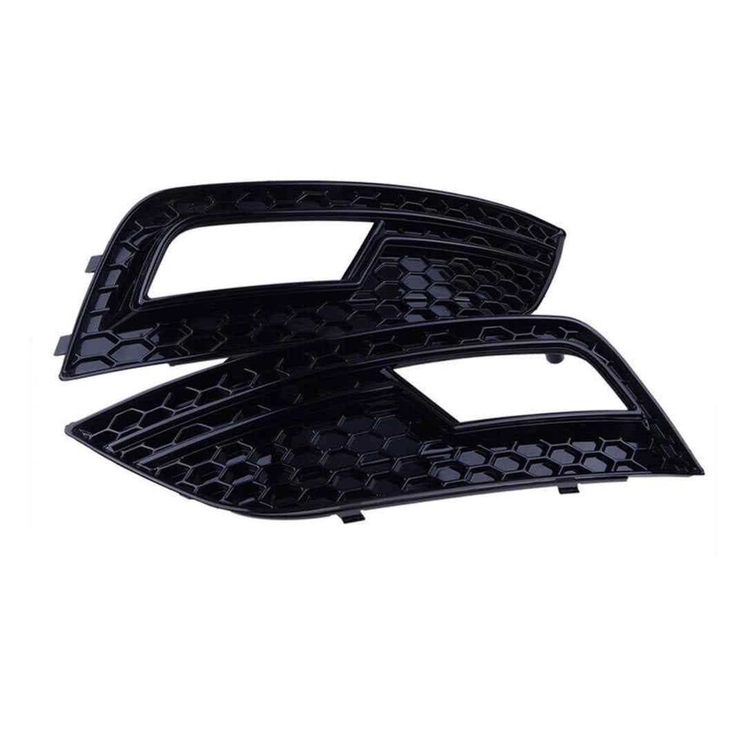 Front Fog Light Grille Cover Pair Gloss Black for 2013-2016 Audi A4 B8