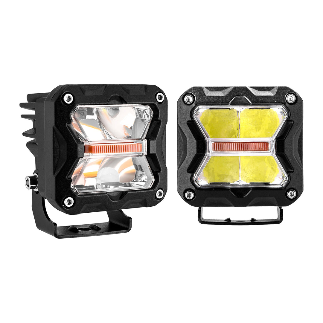 3" Amber & White Strobe LED Pods with Ditch Mounts & DT Wiring for Subaru Forester Outback - view 3
