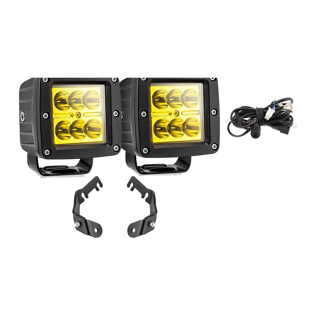 3" 48W Amber LED Ditch Light Kit with Hood Brackets & Wiring for 1995-2004 Toyota Tacoma