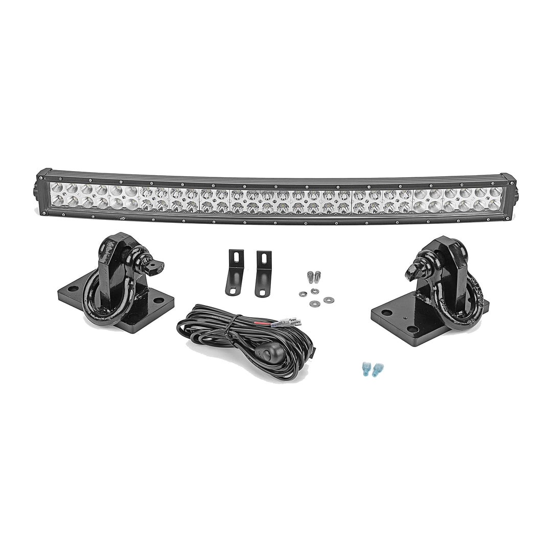32" 180W Curved LED Light Bar with Tow Hook Bumper Brackets for 2010-2018 Ram 2500 3500
