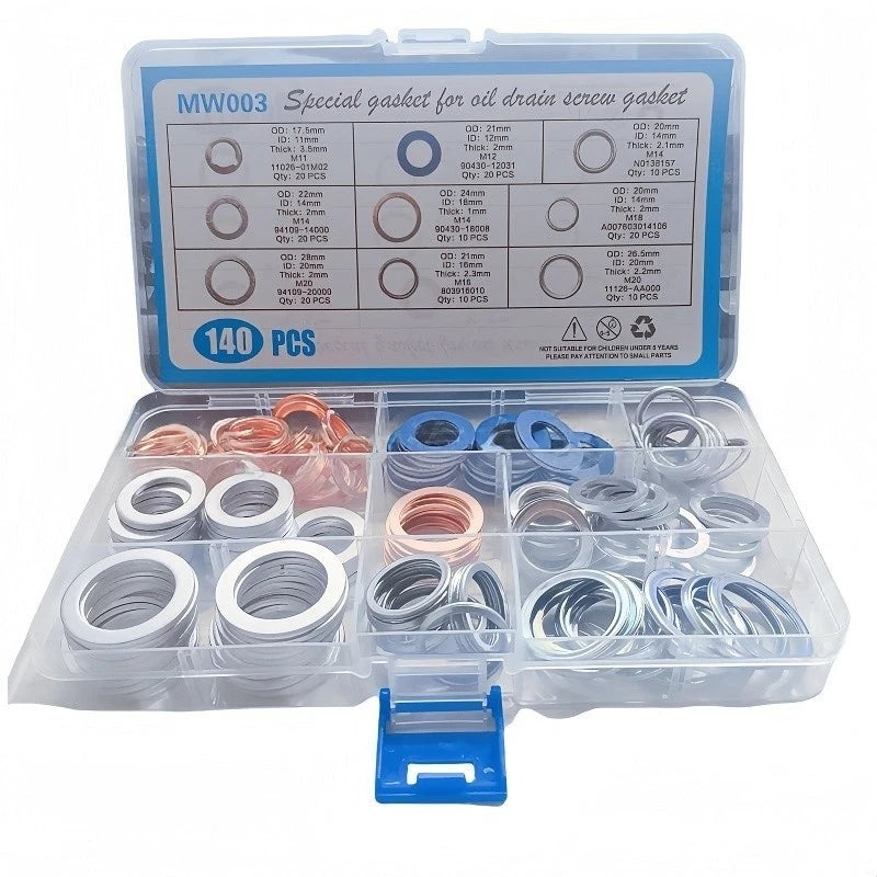 140Pcs Oil Drain Plug Gasket Assortment Kit 9 Sizes for Toyota Honda VW Audi
