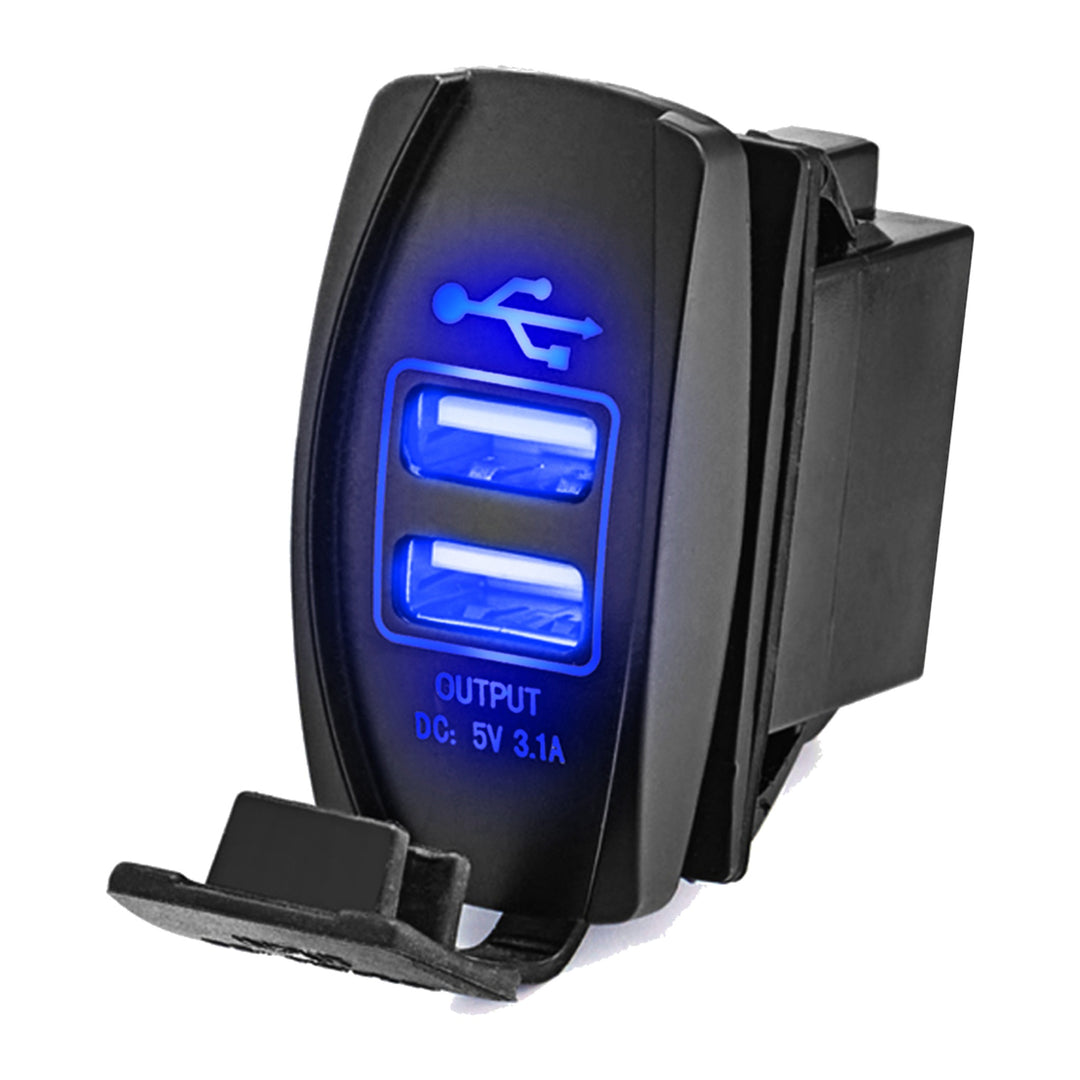 Dual USB Charger Rocker Switch, Blue Backlit, for CFMOTO ZForce, UTV, Truck, Boat - view 2