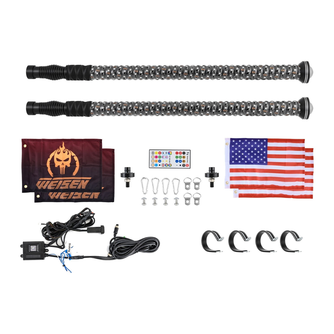 Pair 3 ft Whipless Fat LED Whip Lights with 4-Button Switch for Polaris RZR UTV