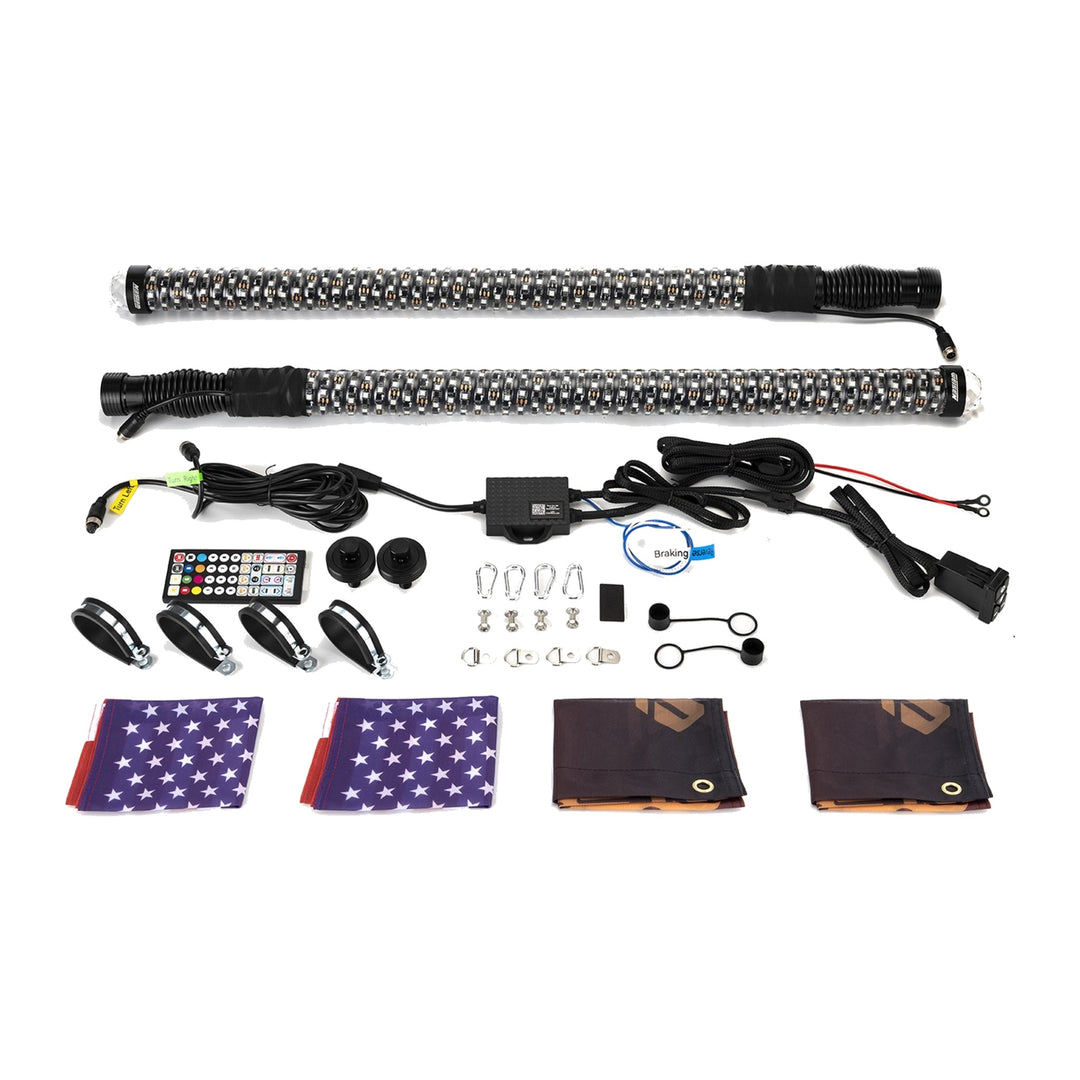 Pair 3 ft Spiral LED Fat Whip Lights with Top Strobe for Can-Am X3 Polaris RZR
