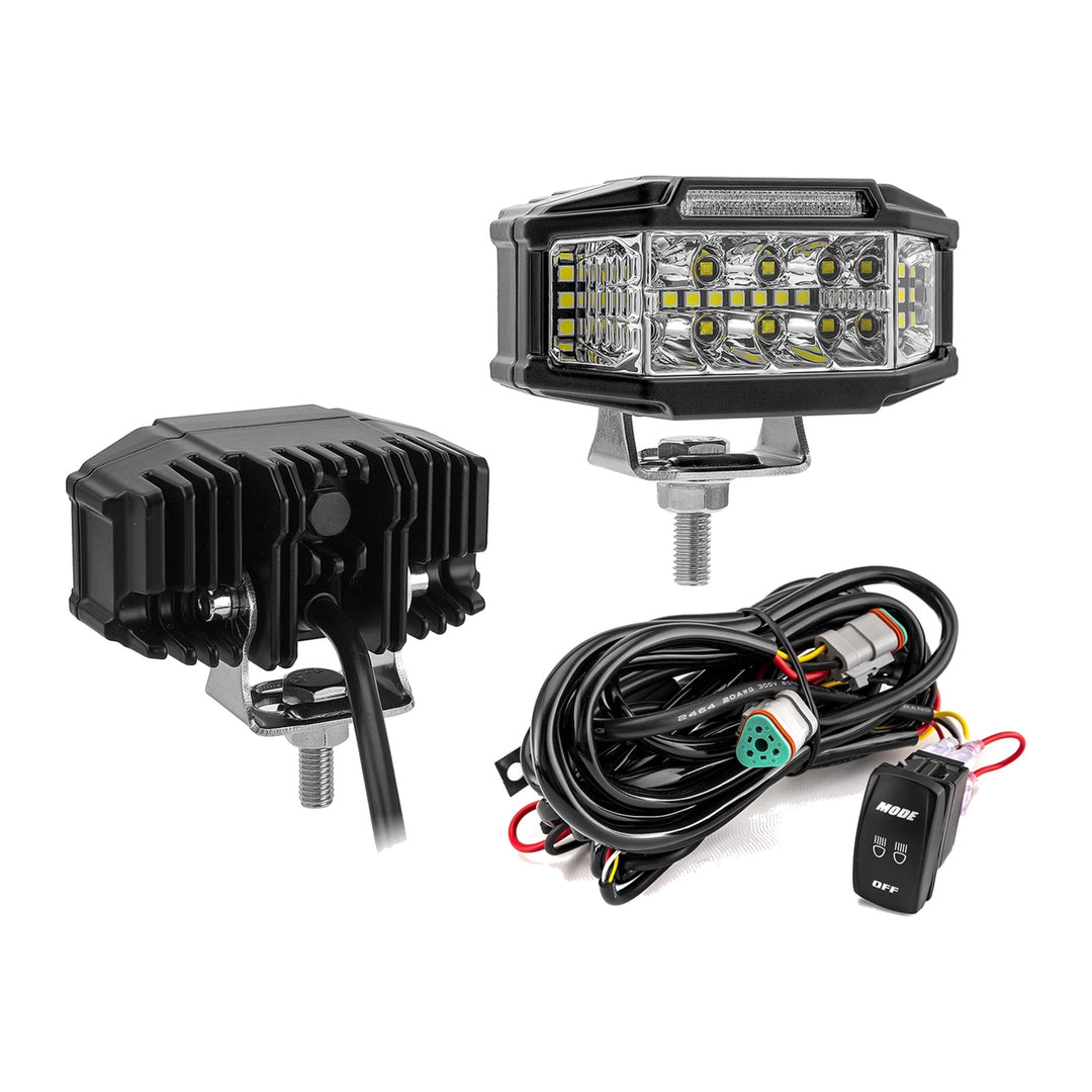 3.5 in White Amber LED Pods with Hood Mounts and DT Wire for 2019+ Yamaha YXZ1000R - view 3