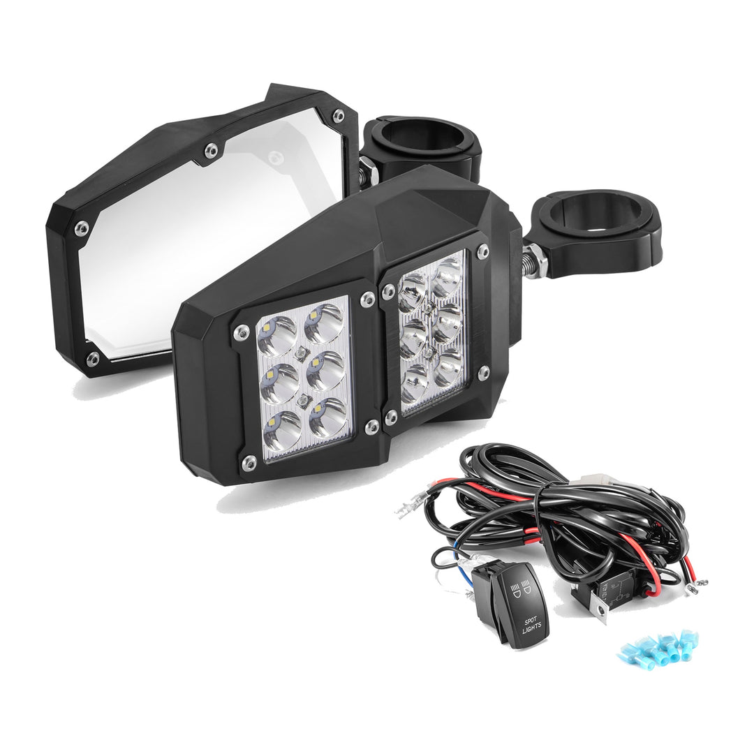 Clear Rear View Side Mirrors with LED Spot Light for 1.75-2 in Roll Bars, RZR X3 Honda