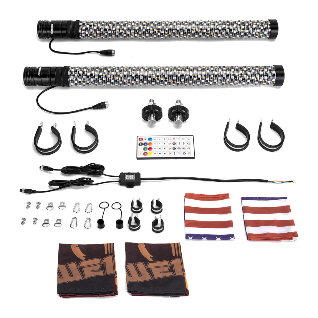 2 ft Fat RGB LED Whip Light with App Control, Optional Polaris Pulse Wire Kit