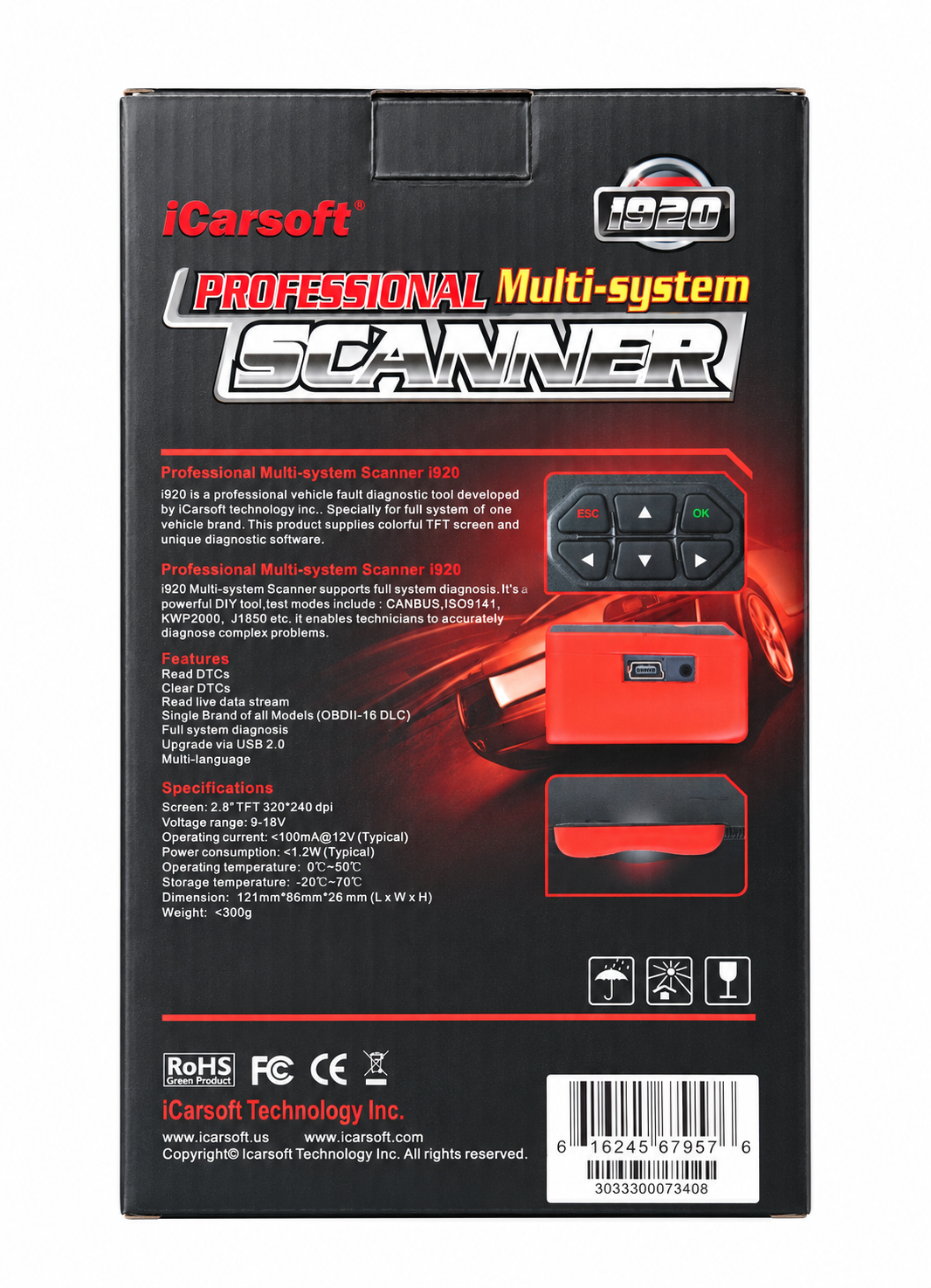 OBD2 Multi-System Diagnostic Scanner for Ford Lincoln Mercury Holden iCarsoft i920 — studio product image 07