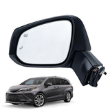 Left Side Mirror with Power Fold, Heat, Blind Spot and Puddle Light for 2021-2024 Toyota Sienna
