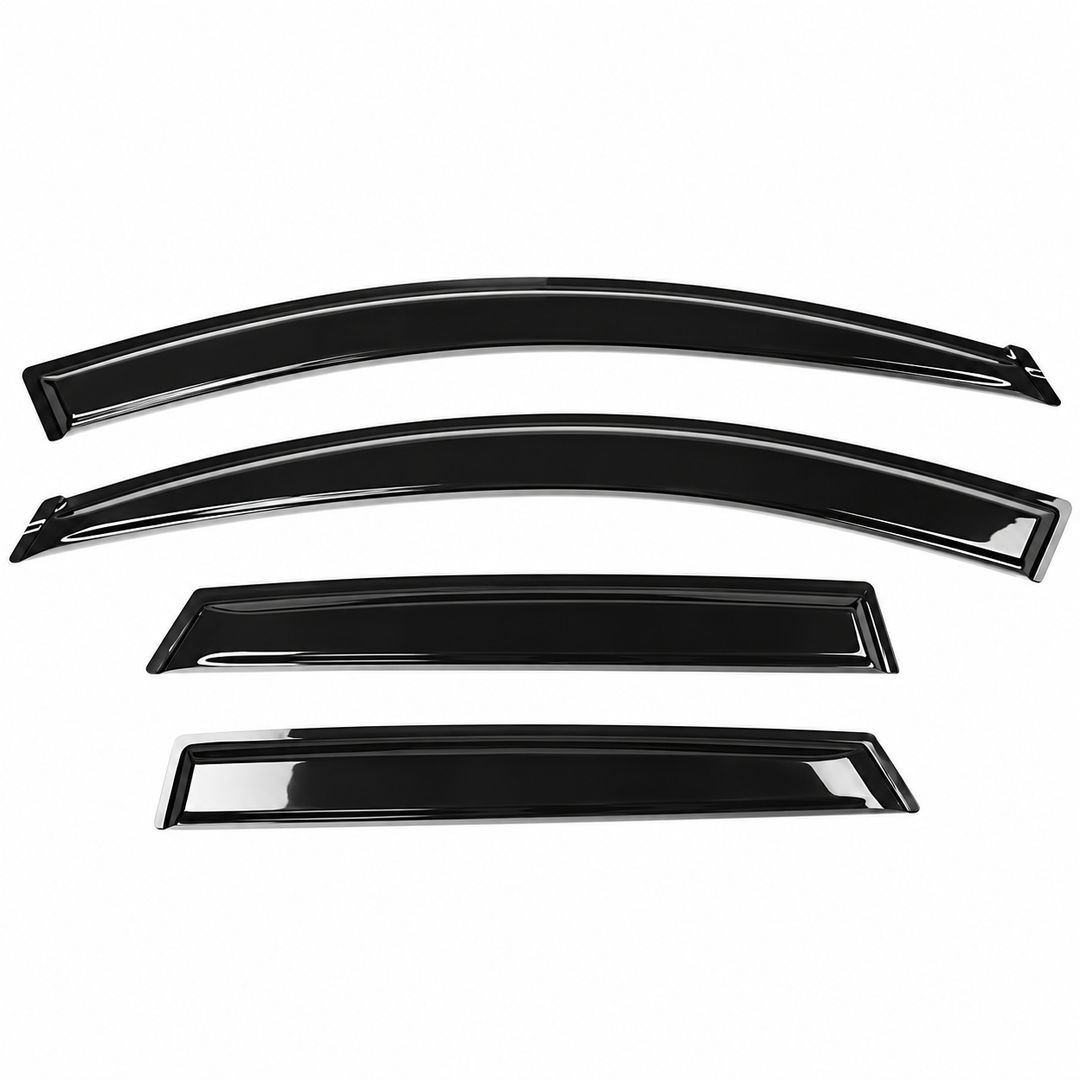 Four smoke-tinted acrylic window visors for 2010–2013 Mazda 3 hatchback on white