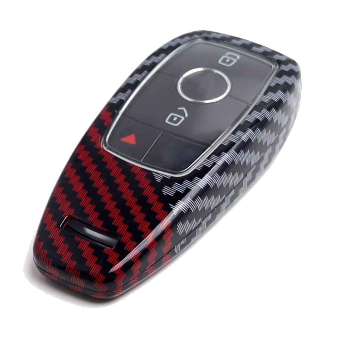 Black Red Carbon Fiber Pattern Key Fob Cover for 2017-2025 Mercedes-Benz C E S GLC GLE Class