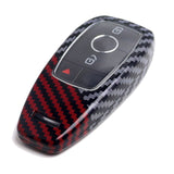 Black Red Carbon Fiber Pattern Key Fob Cover for 2017-2025 Mercedes-Benz C E S GLC GLE Class