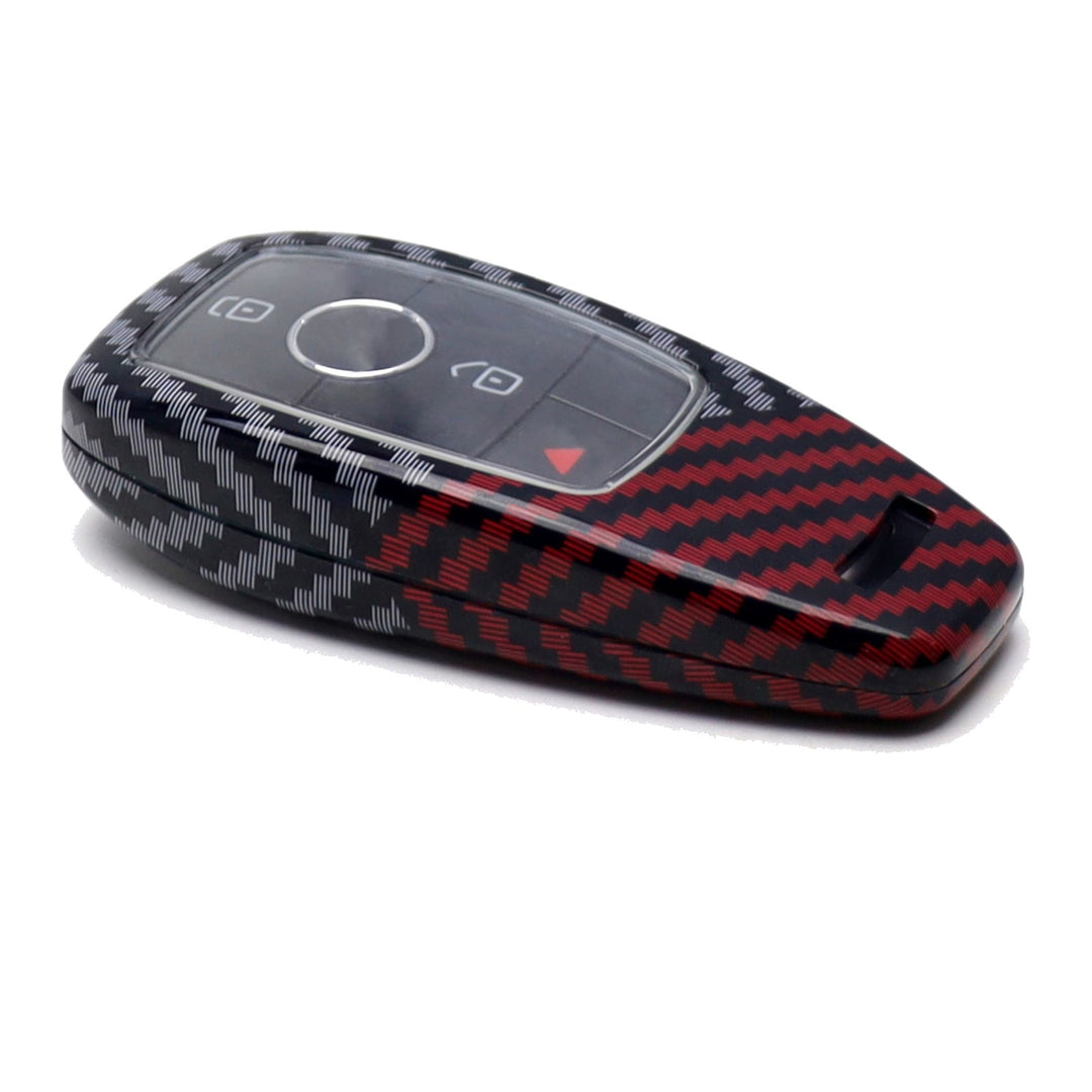 Black Red Carbon Fiber Pattern Key Fob Cover for 2017-2025 Mercedes-Benz C E S GLC GLE Class