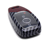 Black Red Carbon Fiber Pattern Key Fob Cover for 2017-2025 Mercedes-Benz C E S GLC GLE Class