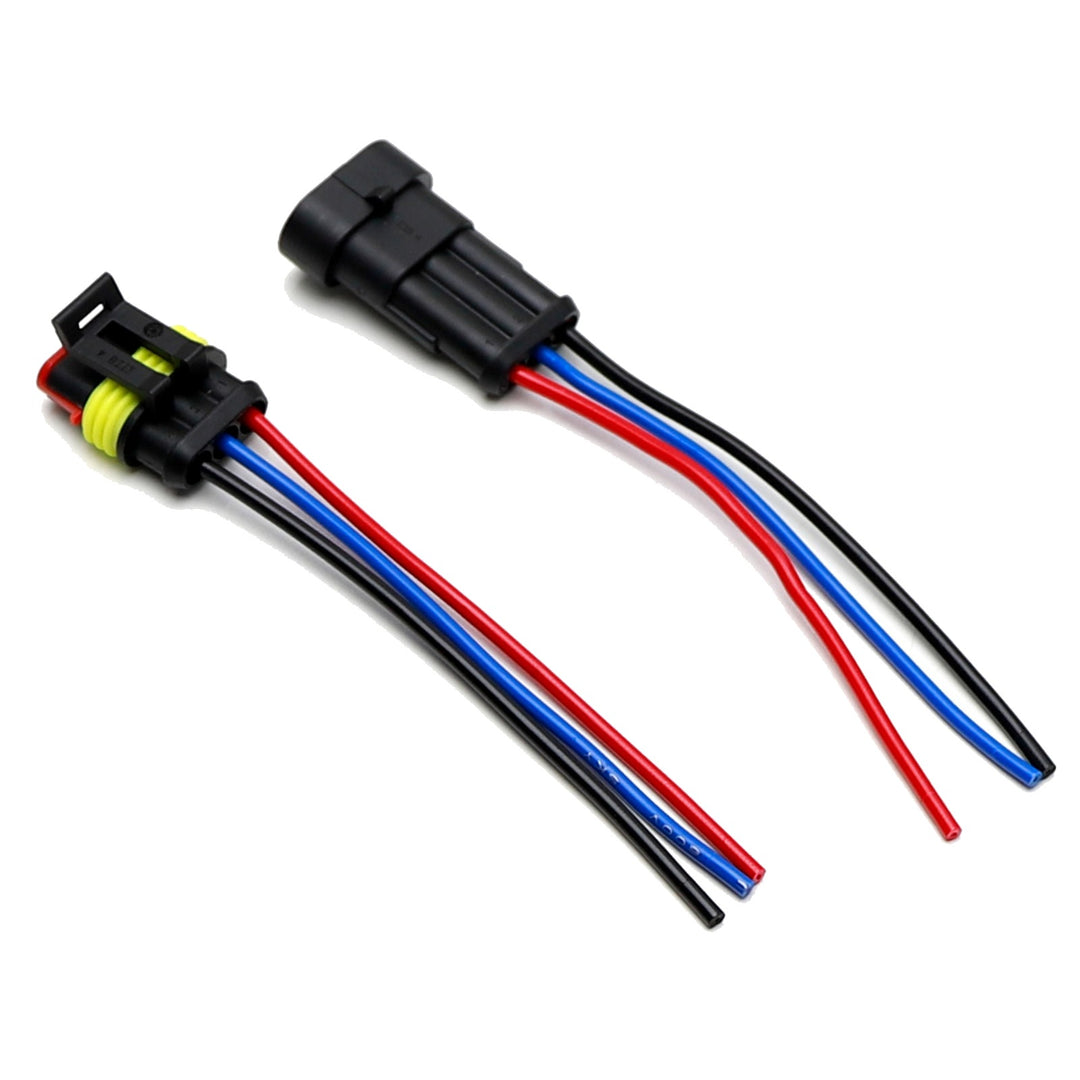 3-Wire Waterproof Male and Female Pigtail Connectors with 18 AWG Wires