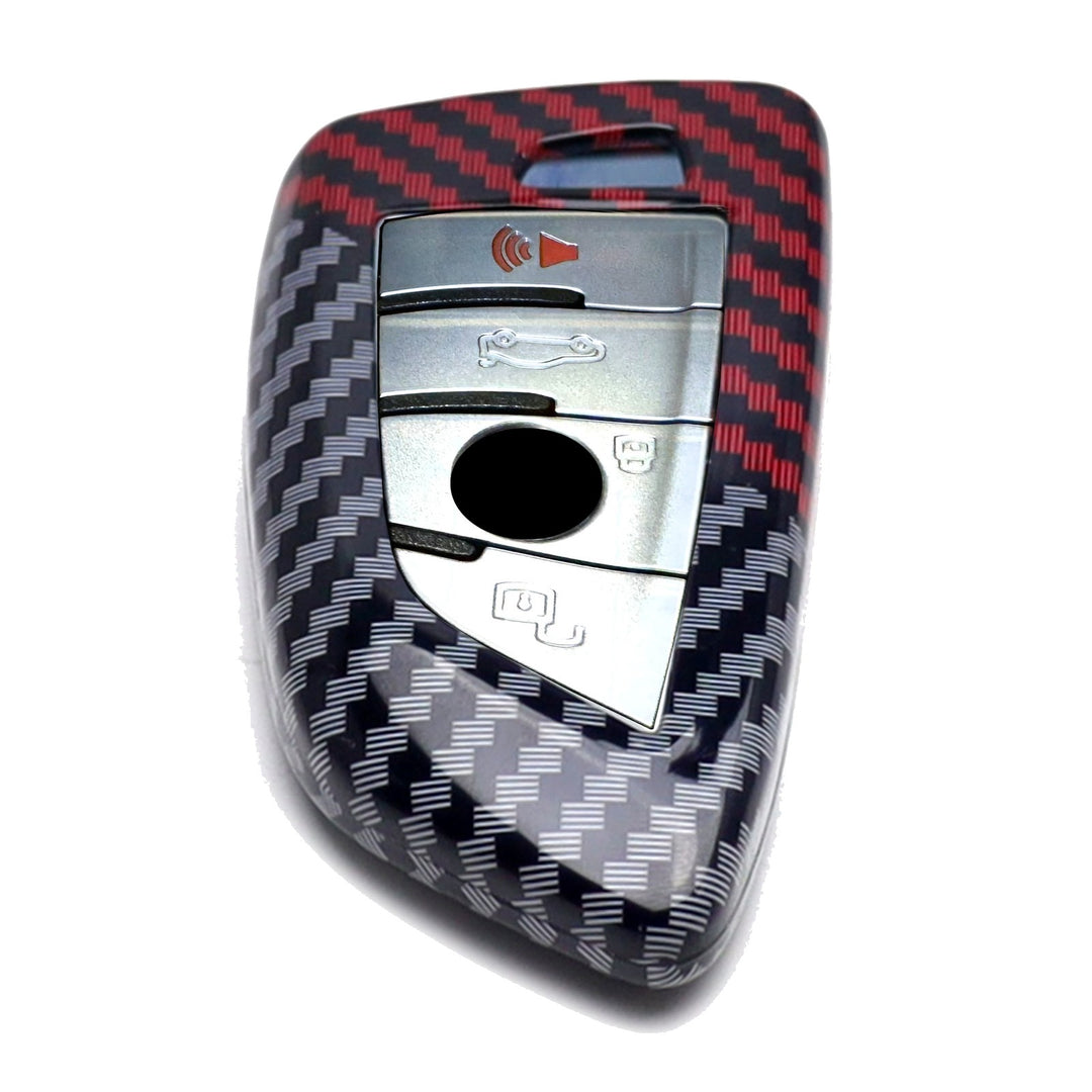 Black Red Carbon Fiber Pattern Key Fob Cover for 2016-2025 BMW 5 Series 7 Series X5 X6