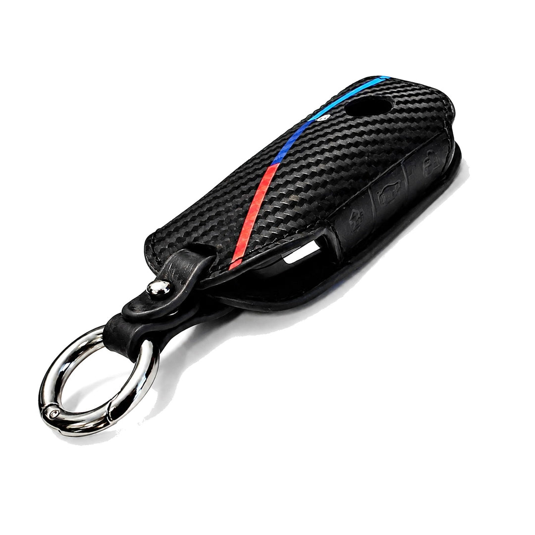 M-Color Carbon Fiber Pattern Leather Key Holder for 2023-2026 BMW X5 X7 iX 4 5 7 Series