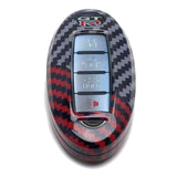 Black Red Carbon Fiber Pattern Key Fob Cover for 2023-2025 Nissan and Infiniti Oval Smart Keys
