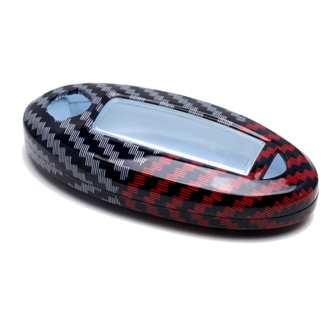 Black Red Carbon Fiber Pattern Key Fob Cover for 2023-2025 Nissan and Infiniti Oval Smart Keys