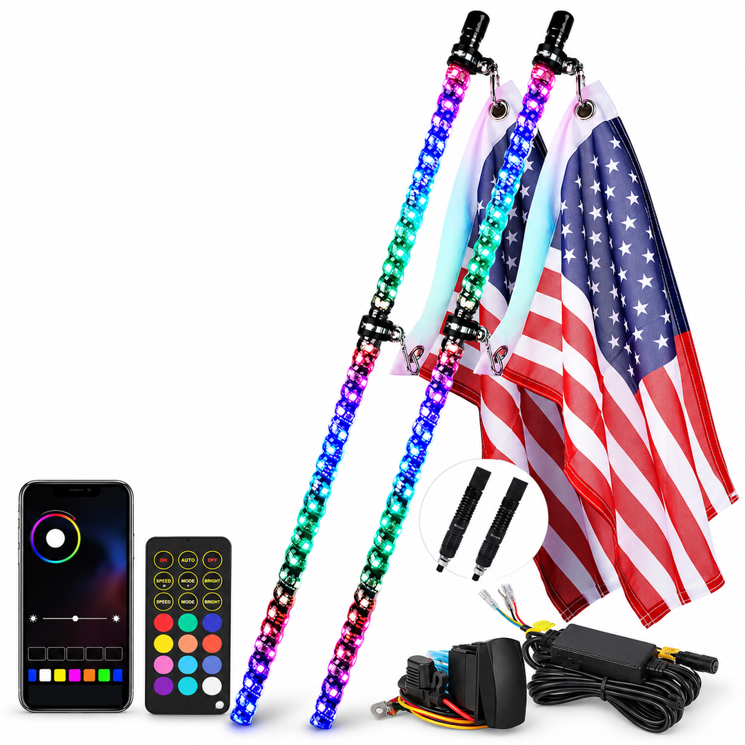4-Foot RGB Chasing LED Whip Lights, Pair