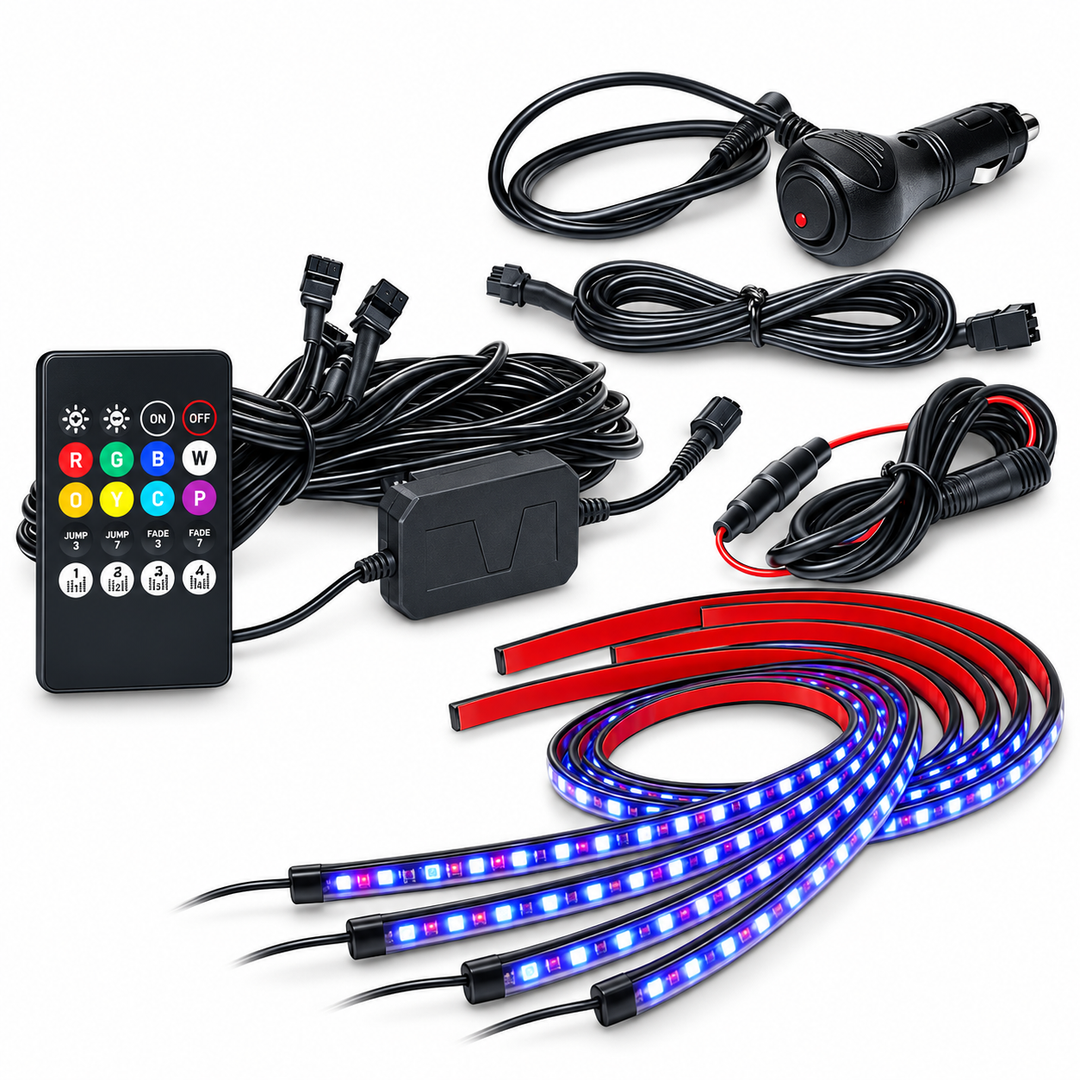 4-Piece Single-Row RGB Underglow Strip Kit with Bluetooth and Remote
