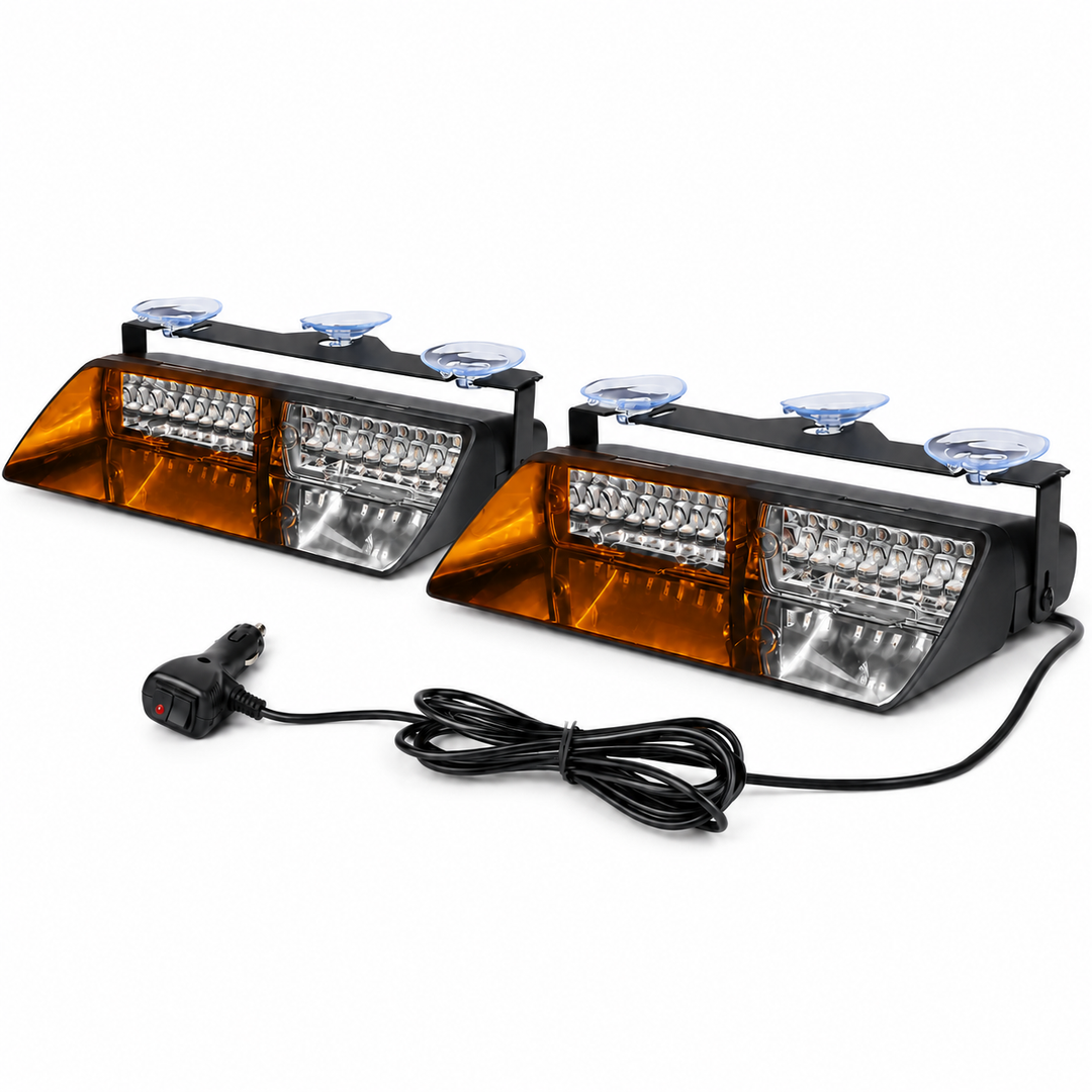 Amber Dual Dash Strobe Light Kit with Suction Mounts