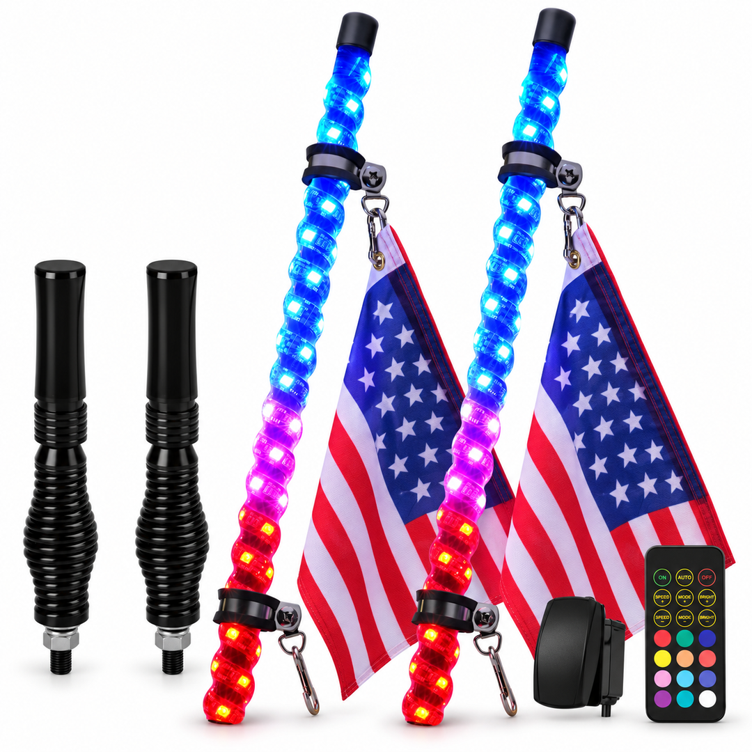 6-Foot RGB Chasing LED Whips with App and Remote, Pair
