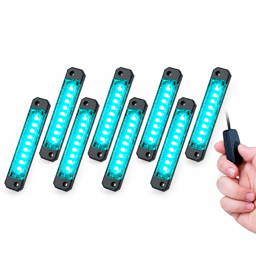 8-Pod Cyan LED Rock and Truck Bed Light Kit with Switch